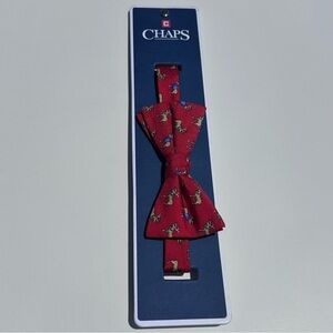 Chaps Christmas Reindeer Holiday 100% Silk Red Bow Tie